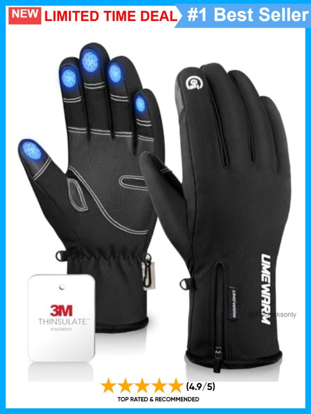 Waterproof Thermal Winter Ski Gloves Touchscreen Fingers